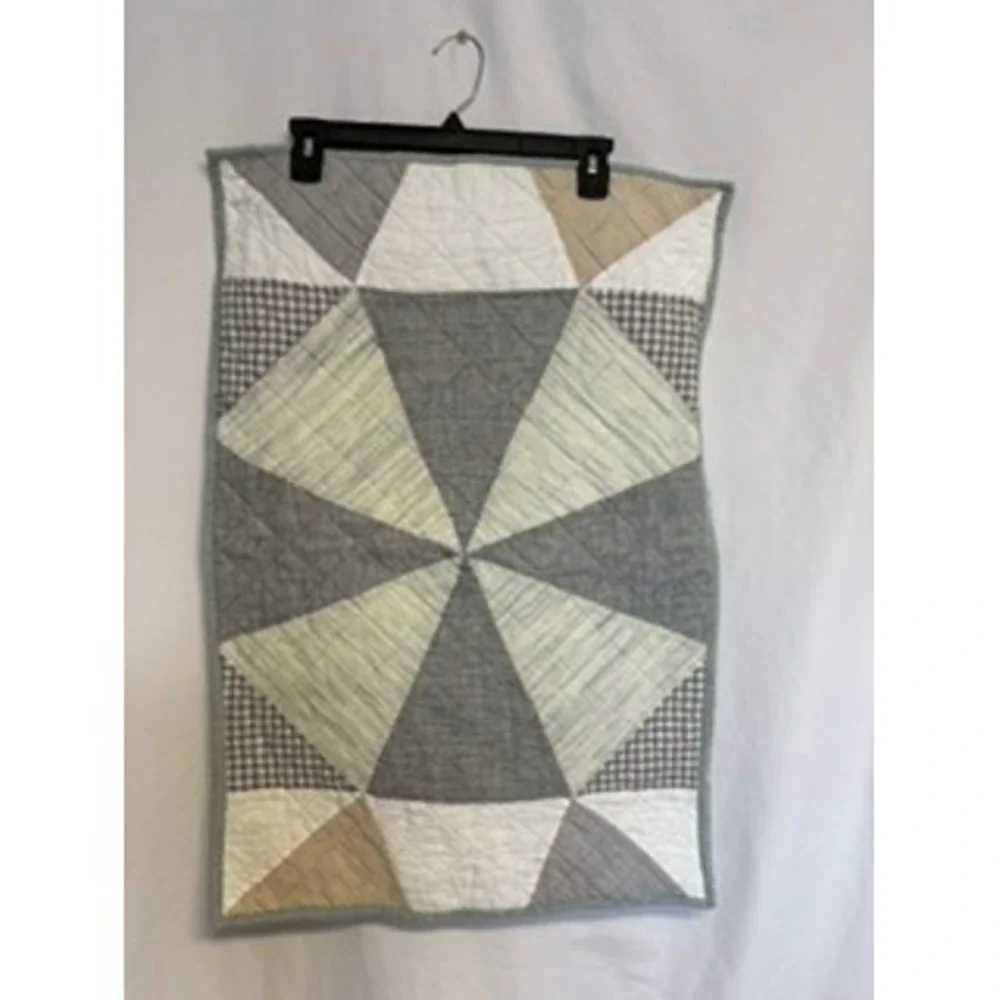 Origami Patchwork 30x20 Standard Sham Grey Green Tan Geometric Cotton Quilt